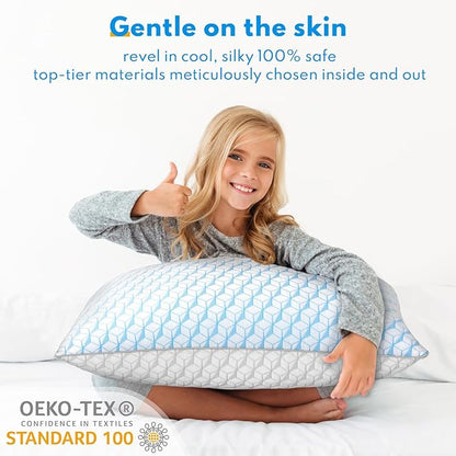 Bed Pillows Queen Size for Sleeping - Cooling Down Alternative Breathable Soft Pillows Set of 2 for Side, Back, and Stomach Sleepers - Hotel Quality Fluffy Microfiber Fill Skin-Friendly