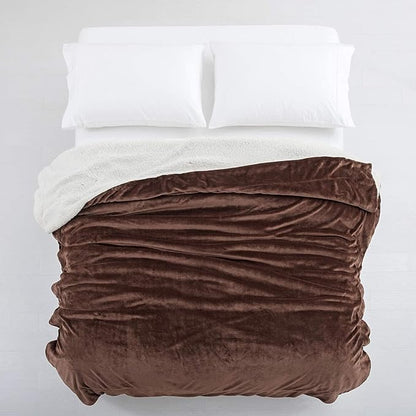 IR Imperial Rooms Coffee Sherpa Blankets Queen Size for Bed - Wholesale Bulk Pack of 9 Sherpa Blankets - Soft Fluffy Throw Blanket for Hotels, Guest Bedroom, 90x90 Inches