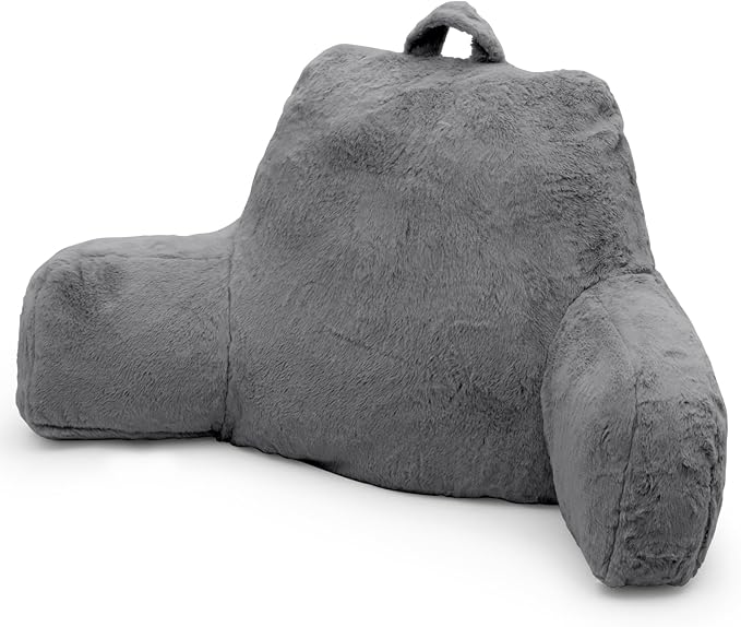 Reading Pillow for Sitting in Bed Adult, Standard Reading Pillow with Memory Foam, Back Pillow for Bed Sitting Up with Extend Arms, Grey