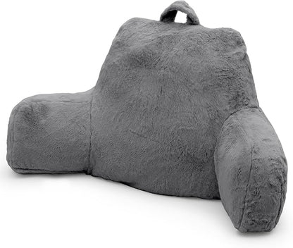 Reading Pillow for Sitting in Bed Adult, Standard Reading Pillow with Memory Foam, Back Pillow for Bed Sitting Up with Extend Arms, Grey