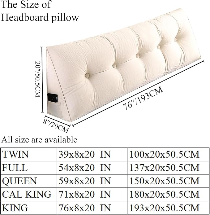 SAMTY Husband headboard Pillow Large Back Rest Support Reading Pillows for Sitting in Bed for Adults Triangle Velvet Wedge Pillow headboard King Size, Grey