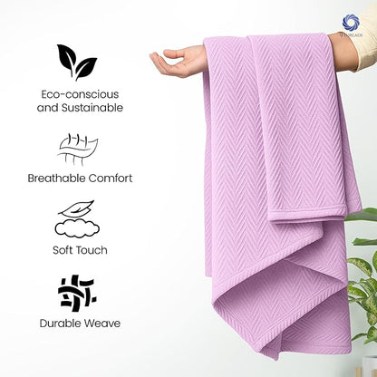 100% Extra-Long Staple Cotton Herringbone Multipurpose Blanket | Soft & Breathable, Lightweight All-Season Throw for Sofa/Couch/Bed | Machine Washable | (Herringbone - Lavender, Twin)