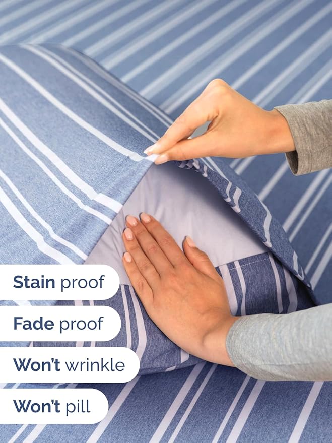 Extra Deep Full Sheet Set - 6 Piece Breathable and Cooling Sheets - Hotel Luxury Bed Sheets Set - Easy Fit - Soft, Wrinkle Free and Comfy Sheets Set - Blue Striped Sheet Set with Extra Deep Pockets