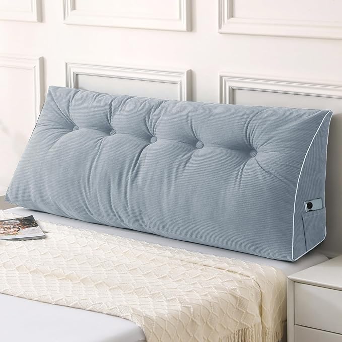 Sasttie Headboard Pillow Queen, Triangular Wedge Pillow Headboard, Wedge Headboard Pillow for Bed Sofa, Daybed Pillows for Sitting up, Reading or Working with Removable Cover, Greyish Blue