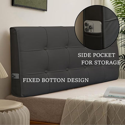BCU Headboard Pillow Twin XL Upholstered Comfy Back Rest Pillow Bed Wedge Pillow for Headboard in College Dorm Bed Sofa Reading Chair, Black