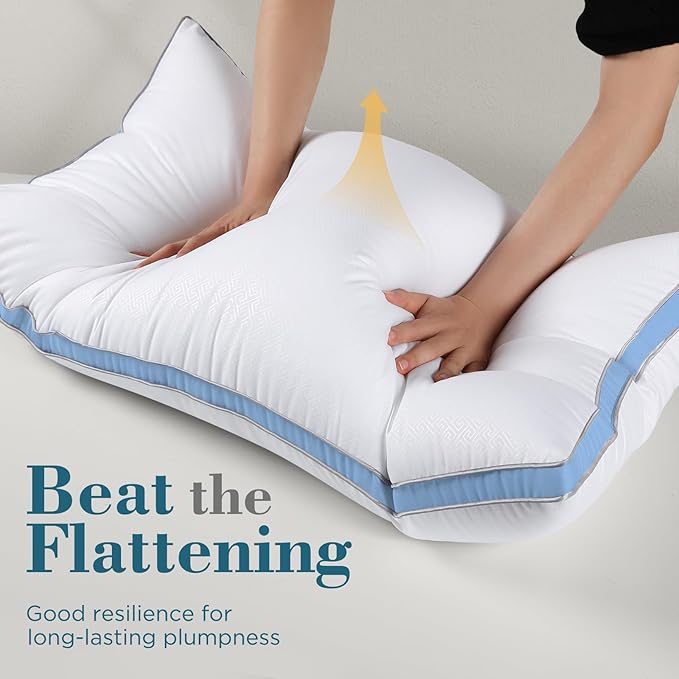 viewstar Bed Pillows Standard Size Set of 2, Hotel Cooling Down Alternative Gusseted Pillows for Side, Back, or Stomach Sleepers, Light Blue