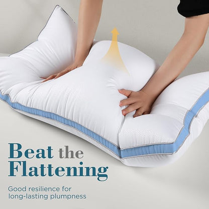 viewstar Bed Pillows Standard Size Set of 2, Hotel Cooling Down Alternative Gusseted Pillows for Side, Back, or Stomach Sleepers, Light Blue