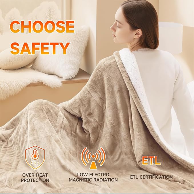 Heated Blanket Electric Blanket Queen Size 84"x90" Fast Heating Electric Blanket with Dual Control 10 Heat Levels & 10 Hours Auto-Off Overheat Protection Cozy Soft Flannel Heated Throw Blanket