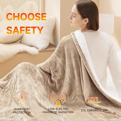 Heated Blanket Electric Blanket Queen Size 84"x90" Fast Heating Electric Blanket with Dual Control 10 Heat Levels & 10 Hours Auto-Off Overheat Protection Cozy Soft Flannel Heated Throw Blanket