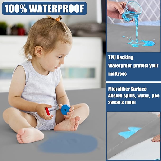 Waterproof Mattress Protector Queen Size, Breathable Mattress Cover, Fitted Deep Pocket Mattress Pad Cover Stretches up to 21 Inches, Soft Noiseless Bed Cover