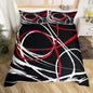 Black Abstract Spiral Duvet Cover Set Queen Size, Stripes Modern Red Black White Bedding Set with 2 Pillowcases, Art Geometric Circle Quilt Cover for Kids Boys Polyester Comforter Cover (No Comforter)