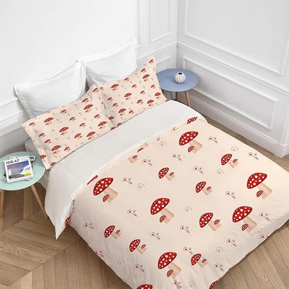 Mushroom Bedding Set Cartoon Mushroom Theme Comforter Set for Kids Teens Adults Women Men Red Mushroom Duvet Cover Bedroom Decor Soft King Size Quilt Cover with 2 Pillowcases