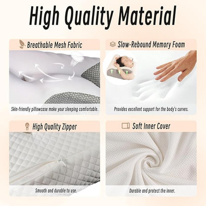 Cervical Pillow for Neck Pain Relief, Ergonomic Contour Orthopedic Pillow for Sleeping Shoulder Pain & Support, Cozy Memory Foam Ice Feel Neck Pillow for Side Back Stomach Sleeper(Dark Grey)