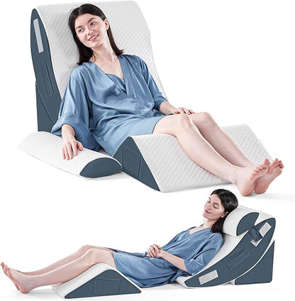 Yojoker 4PCS Orthopedic Bed Wedge Pillow Set for Sleeping, Post Surgery Foam Pillow for Body, Back and Leg Pain Relief, Triangle Adjustable Support Pillow - Acid Reflux Sleeping Pillows Navy