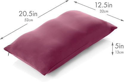 Premium Microbead Bed Pillow, Small Extra Fluffy But Supportive - Ultra Comfortable Sleep with Silk Like Anti Aging Cover 85% Spandex/ 15% Nylon Breathable, Cooling Burgundy Merlot