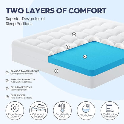 ELEMUSE 3 Inch Cooling Memory Foam Mattress Topper Twin XL, College Dorm Room Essentials, 2 Inch Pressure-Relief Memory Foam and 1 Inch Thick Soft Viscose Made from Bamboo Pillow Top for Hot Sleepers