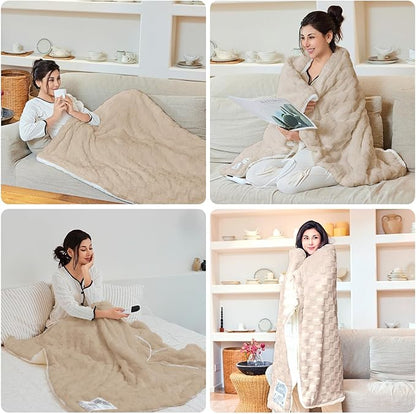 Electric Blanket, Heated Blanket with 6 Heat Levels & 10 Hours Auto Off, Soft Checked Flannel Fast Heating Blanket with ETL & FCC Certification (Khaki, 72"X84")