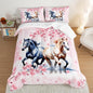Horse Comforter Set Kids Bedding Full Size,Pink Cherry Blossom Bedding Set for Girls Boys Teens Bedroom Decor Aesthetic,Galloping Horse Bedding Comforter Sets with 2 Pillowcases.