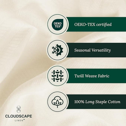 Cloud Scape Linen 100% Cotton Blanket King Size for Bed – Heavy & Soft, All Season, Winter Layering Blanket, Herringbone Weave, Best Gift for Christmas, fits Up to Cal King, 92x108, Ivory