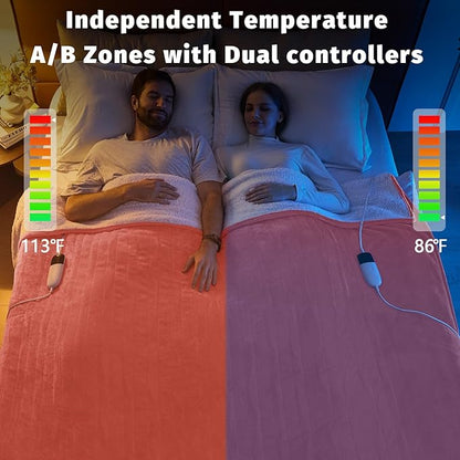 Heated Electric Blanket Queen Size - 84" x 90" Heating Blanket with Dual Control, 10 Heating Levels & 8 Hours Auto Off, Soft Warm Flannel Blanket, Christmas Birthday Gifts for Senior Grandma