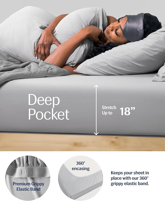 Rest® Evercool®+ Cooling Comforter Set, Full Size Light Gray, 4pcs with Cooling Blanket, Wrinkle-Free Deep Pocket Fitted Sheet, 2 Silver-Infused Pillowcases for Skin and Hair Bed Set for Ultra Comfort