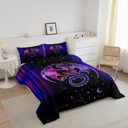 Feelyou Dragon Comforter Set Gradient Ombre Teens Women Bedding Set for Kids Boys Girls Galaxy Dragon Decor Comforter Exotic Trippy Quilt Set 2Pcs Twin Size