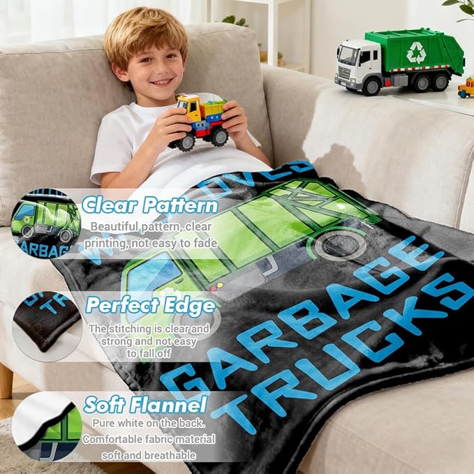 Boy Who Loves Garbage Truck Blanket for Boys Men Trash Truck Blanket Gifts Flannel Throws Cozy Lightweight Quilt Blankets for Bed Sofa Couch-50 x40 Small for Kids