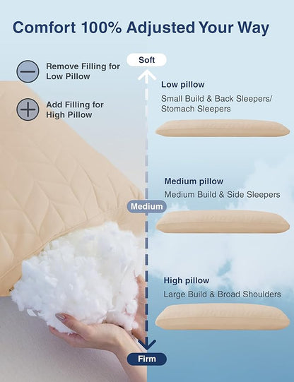 ZonLi Adjustable Memory Foam Body Pillow for Adults, Firm Support Long Pillow for Side Sleepers, Elegant Quilted 20x54 inch, Khaki