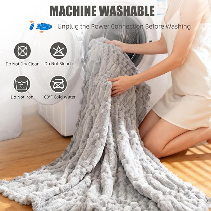 Heated Blanket King Size, 90“x100 Electric Blanket Heating with Dual Controllers, Fast Heating with 12 Heat Levels & 12 Hours Auto Off, with ETL & FCC for Bed(Light Gray)