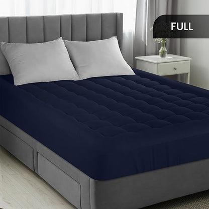 Utopia Bedding Full Mattress Pad, Quilted Fitted Premium Mattress Protector, Deep Pocket Cover Stretches up to 16 Inches, Fluffy Pillow Topper (54x75 Inches, Navy)