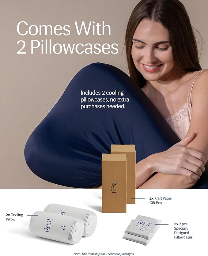 REST® Evercool® Cooling Pillow, Set of 2, Instant Cool-to-Touch Shell Fabric & Breathable Silicone Sponge Core for All-Night Temperature Regulation & Ergonomic Support, Low Height, Midnight Blue