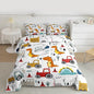 Feelyou Construction Comforter Set Kids Cartoon Dinosaur Comforter Cover Set for Boys Equipment Trucks Bedding Set Construction Vehicles Kawaii Jungle Dino Duvet Set Room Decor Quilt Set Queen Size