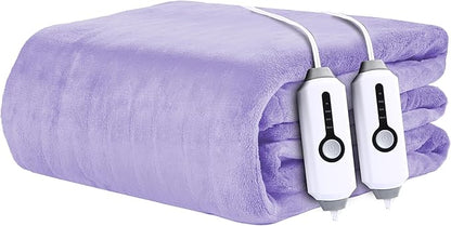Electric Heated Blanket 84"x90" Queen Size - 4 Heat Settings & Dual Controllers, 10H Auto Shut Off, Ultra-Soft Coral Fleece Heated Blanket with Overheat Protection, Light Purple