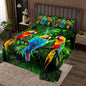 Erosebridal Parrot Bedspread Watercolor Animal Feather Bedding Set Palm Leaf Coverlet Set, Tropical Plant Birds Comfortable Quilted with Pillowcase Queen Size