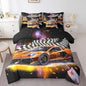 Feelyou Orange Racing Car 7 Piece Bedding Set Queen Size Extreme Sport Comforter Set with Sheets for Kids Boys Girls Teens Toddler Fast and Furious Bed in a Bag Black White Flag Bed Set