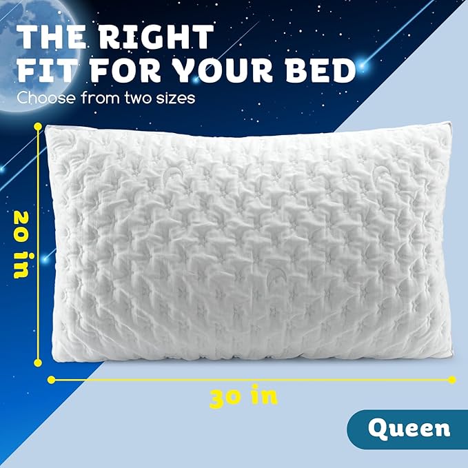 Luxury Cooling Side Sleeper Pillow for Neck and Shoulder Pain, Medium Firm Bed Pillows Queen Size Set of 2 Luxury Shredded Memory Foam for Sleeping Adjustable Washable Cover Crescent White