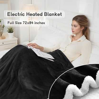 Heated Blanket Electric Blanket Full Size 72''x84'', Soft Flannel Heating Blanket with 1-10 Hour Auto Off - 6 Heat Settings - Machine Washable - Black
