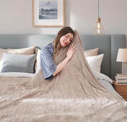 Electric Heated Blanket Throw Size, 50" x 60" Heated Throw with 6 Heating Levels & 3 Hours Auto Off, Machine Washable, Camel