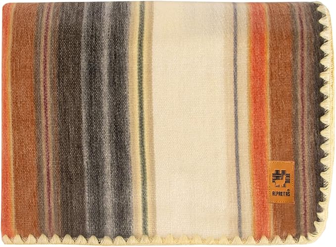 Alpaca Wool Blanket – Twin Size, 75 x 38 Inches – Warm & Lightweight – Couch, Bed, or Outdoor Blanket – Light Brown