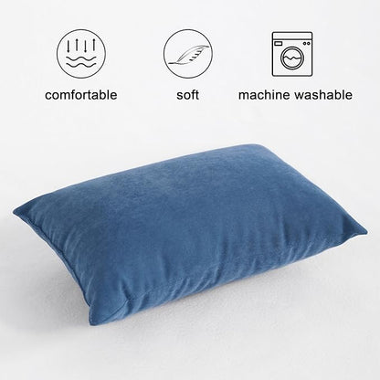 FLXXIE 2 Pack Microfiber Small Mini Pillows, 11x7 Inches, Soft Washable Travel Nap Pillows, Denim Blue