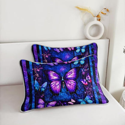 QOOMO Purple Butterfly Quilt Set Full/Queen Size,Butterfly Bedspread Coverlet Set,Butterflies 3Pcs Bedding Set Printed Quilt with 2 Pillowcases,Soft and Lightweight,for All Seasons