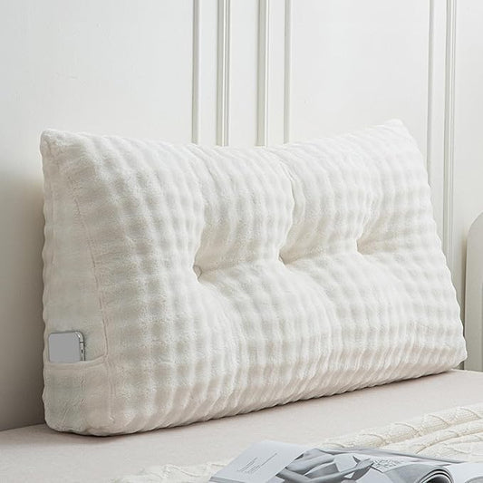 Wenqik Wedge Pillow Triangular Headboard Bed Reading Backrest Wedge Bolster Pillow with Removable Cover Back Support for Daybed Bunk Bed(Beige,Twin)
