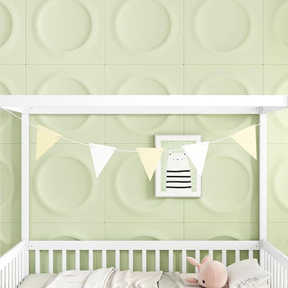 MERITLINE Full Canopy Bed Frame with Fence,Solid Wood Montessori Floor Bed with Guardrail, Easy to Assemble (White)