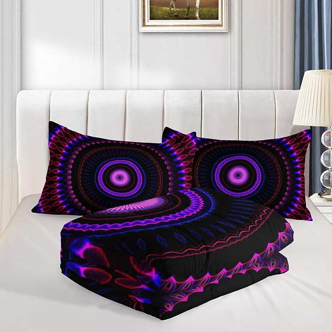 Mandala Printed Comforter Set Full Size Bedding Sets for Girls,Bohemian Style Twin Bed Comforter Set for Kids Girls Teens Women Bedroom Decor with 2 Pillowcases.