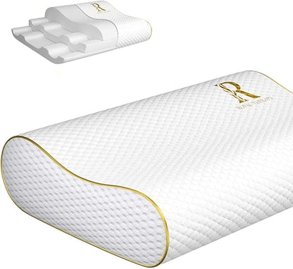 Royal Therapy Memory Foam Pillow, Queen Neck Pain Relief, Contour Cervical Pillow, for Neck and Shoulder Pain, Side, Back and Stomach Sleeper, 24x14x5 inches