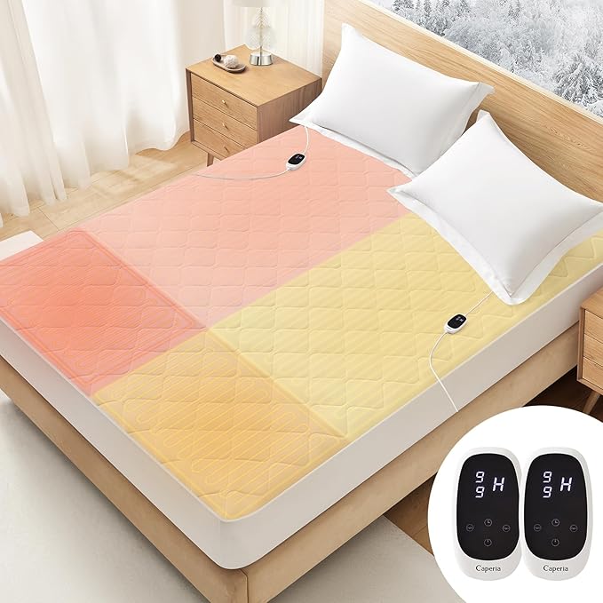 Heated Mattress Pad Quilted Multizone Electric Mattress pad Individual Body and Feet Bed Warmer 9 Heat Settings 1-12 Hours Auto Off Deep Pocket Fast Heating Machine Washable Queen 60''x80''