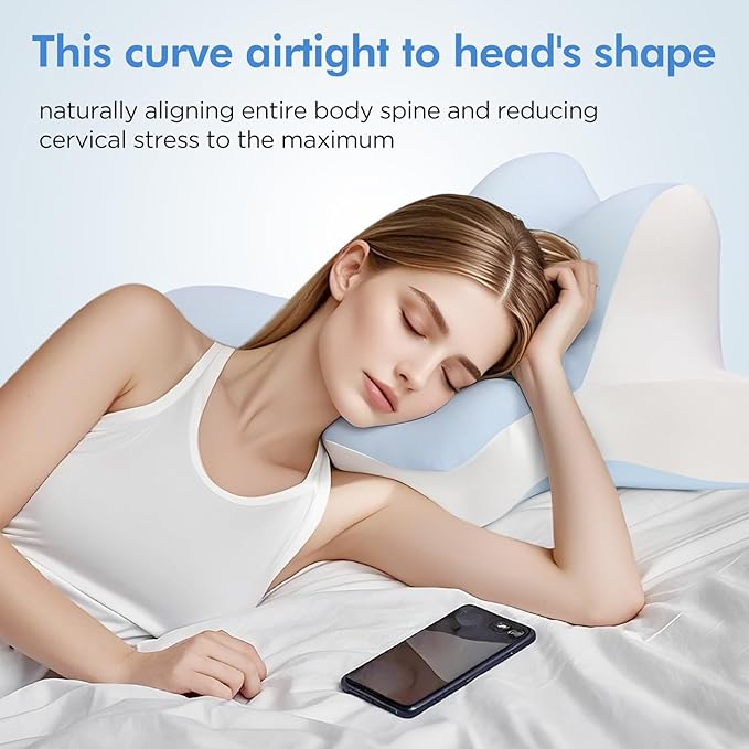 Reading Pillow for Lying, Leaning and Prone, Contour Memory Foam Pillow, Ergonomic Cervical Pillow for Neck and Shoulder Pain Relief, Bed Wedge Pillow Blue