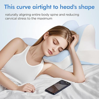Reading Pillow for Lying, Leaning and Prone, Contour Memory Foam Pillow, Ergonomic Cervical Pillow for Neck and Shoulder Pain Relief, Bed Wedge Pillow Blue