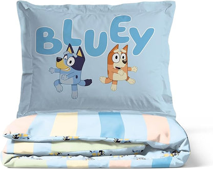 Jay Franco Kids Duvet Cover Set – 3 Piece Super Soft Bedding with Sham Pillowcase, Cover ONLY - Comforter Not Included, Multi - Bluey, Full