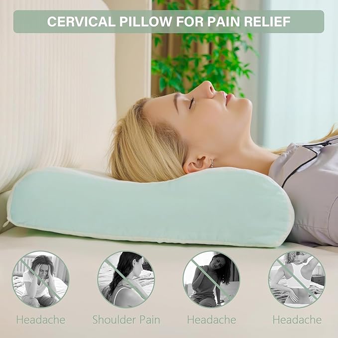 2 Pack Cervical Neck Pillow for Neck Pain Relief, Contour Memory Foam Pillows, Cooling Ergonomic Pillows for Sleeping Side, Back & Stomach Sleepers, Breathable Bed Pillows Neck Support, Extra Soft